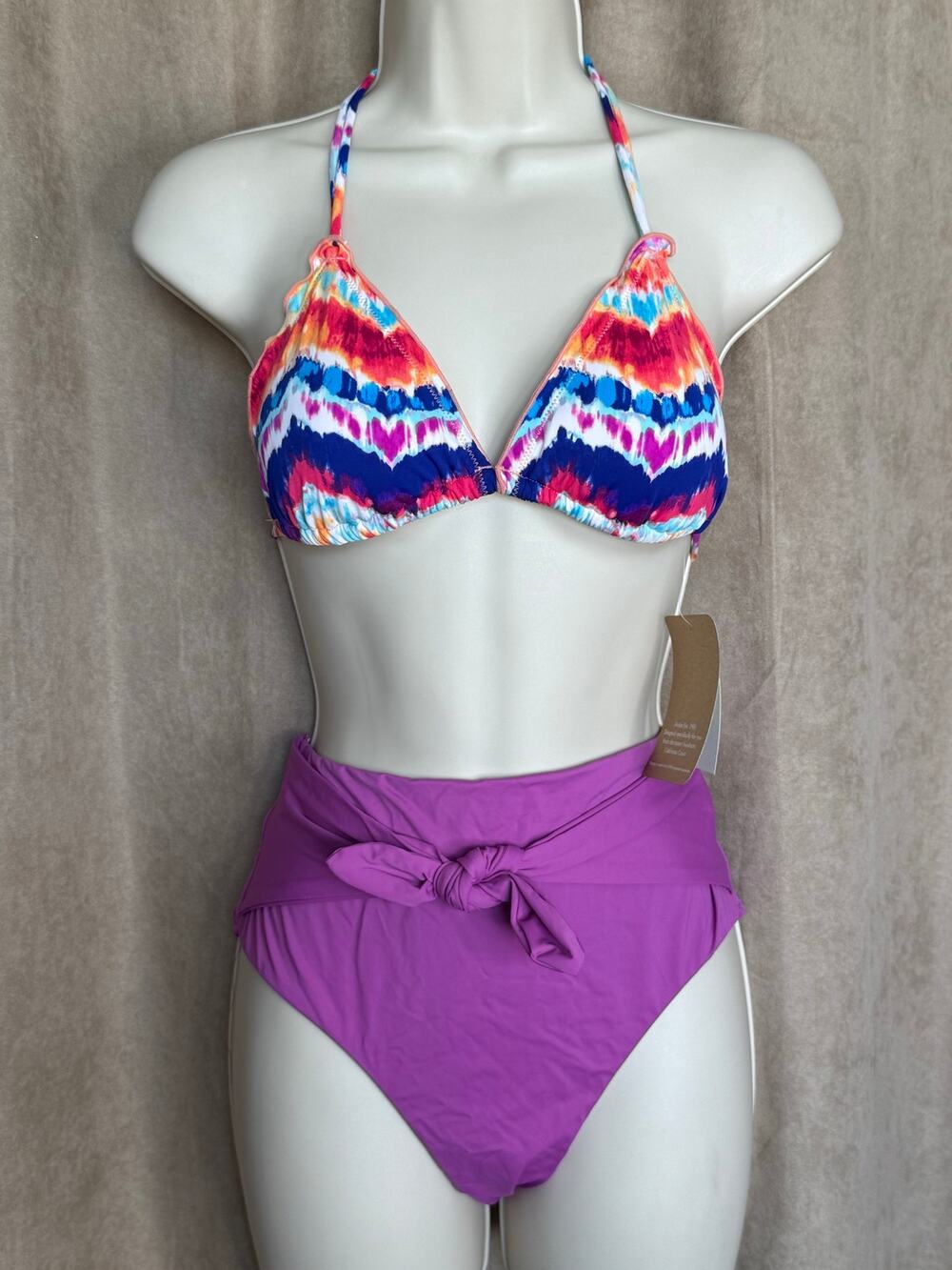 Hobie Ruffle Triangle Bikini Top and Cremieux High Waist Bottom M NWT